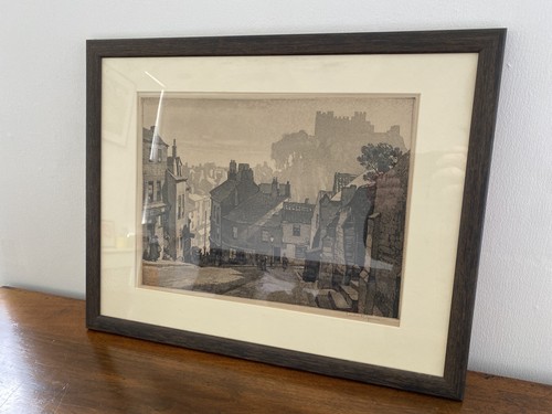 ‘Morning in Durham’ aquatint by Leonard R Squirrel, 1931, framed