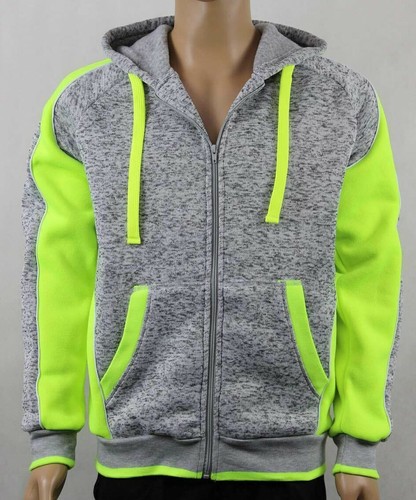 Hi Vis Brushed Fleece Full Zip Hoodie Safety Work Jumper Jacket, Panel W/Piping - Picture 6 of 20