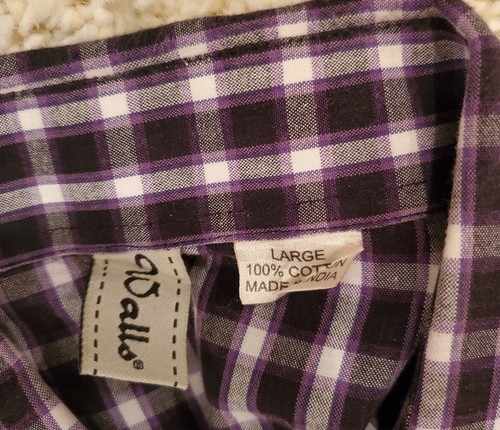 Walls Ranch Wear Western Men's Pearl Snap Shirt Large Rodeo Plaid Windowpane - Picture 5 of 7