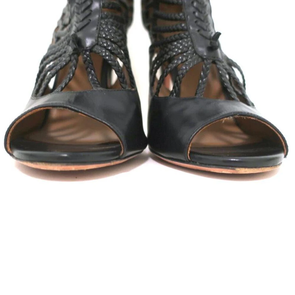 Aquazzura Cage Botas Venus Negro Cuero Trenzado Talla 39 Punta Abierta Botines Foto 4 de 4