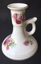 RARE Pink Red Rosebud Fine English China Chamber Candleholder Staffordshire