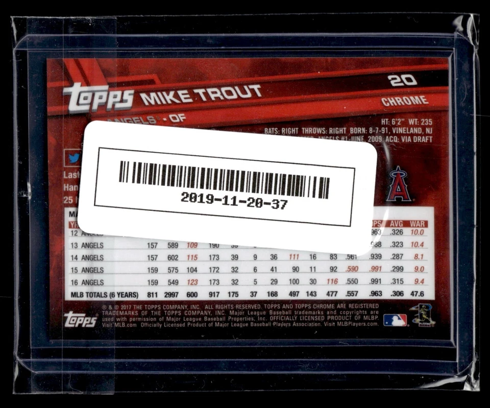 2017 Topps Chrome Sapphire Edition Refractor #20 Mike Trout Angels - Image 2 of 2