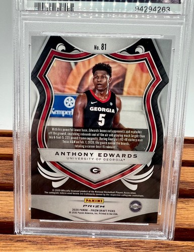 2020 Panini Prizm DP Anthony Edwards #81 Green Prizm PSA 10 GEM - Foto 4 di 4