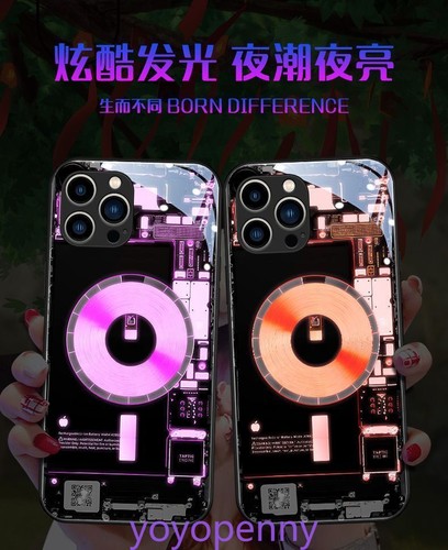 Induction Print LED Light up Glass Phone Case Cover for iPhone 16 15 14 Pro Max
