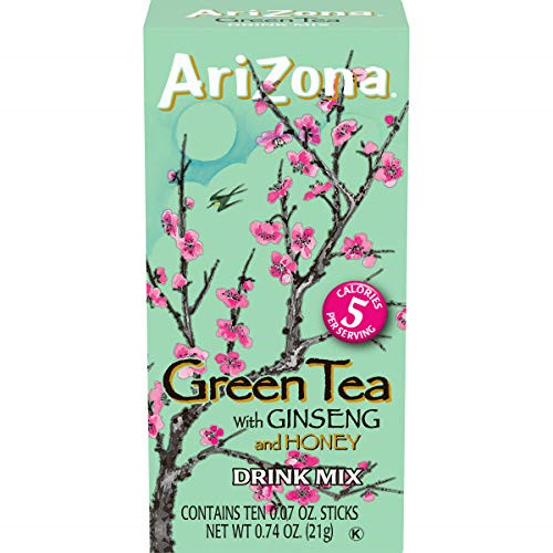 AriZona Zero Sugar Green Tea with Ginseng & Honey Powdered Drink Mix Sticks, 10