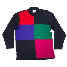 Vintage Talbots Black Colorblock L/S Mock Neck Shirt Sweater Size PM MP Cotton