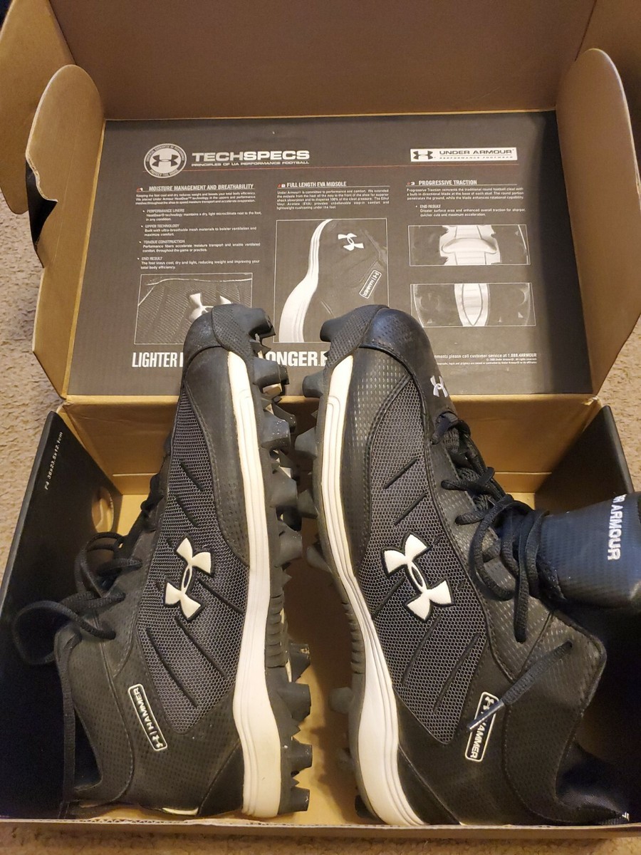 Under Armour Men's UA Hammer Mid RM Football Cleat Black/White