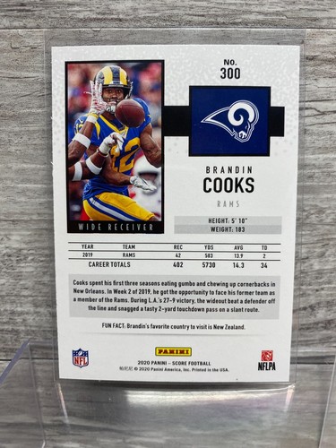 2020 SCORE NFL FOOTBALL #300 BRANDIN COOKS /100 SHOWCASE PARALLEL RAMS - Picture 2 of 2