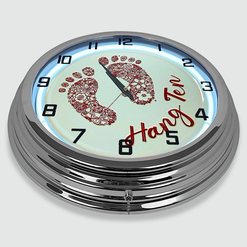 18" Hang Ten Feet Metal Sign Designed White Neon Clock - Picture 3 of 6