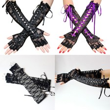 Fingerless Lace Gloves Long Lace-up Punk Gothic Steampunk UK Women's Halloween