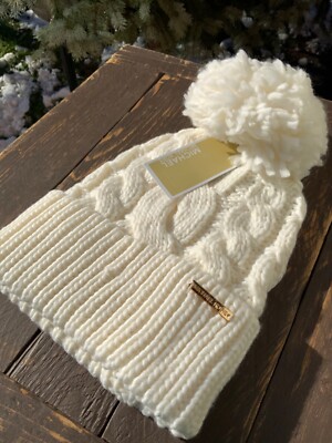 Michael Kors Cream Cable-Knit Pom Pom Beanie Michael Kors Diamond Cable Pompom Beanie 539512C Cream/Gold  main image 2