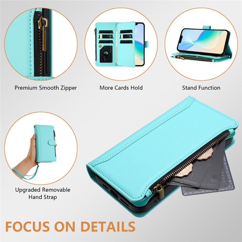 Zipper Leather Wallet Cover Case For Motorola Edge 60 50 Fusion NEO G85 G84 G54 - Picture 12 of 95