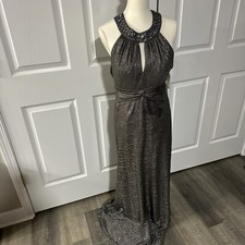 Beautiful gray Sparkling Halter Evening Gown With Sequins Around The Neck Sz 12
