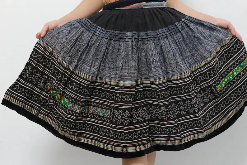 Vintage Hmong traditional woman skirt, Hmong Hill tribe handmade skirt