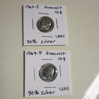 1964-P Roosevelt Dimes 10C 90% Silver Uncirculated Philadelphia (2 Coins)
