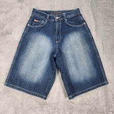 Southpole Shorts Mens 28 Red Tab Y2K Blue Denim Faded Bermuda Baggy