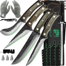 FULLHI 11pc Butcher Knife Set Hand Forged Boning Knife w/ Sheath Kitchen Tool