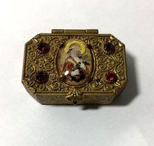 Antique Brass Rhinestone Rosary Holder Trinke...