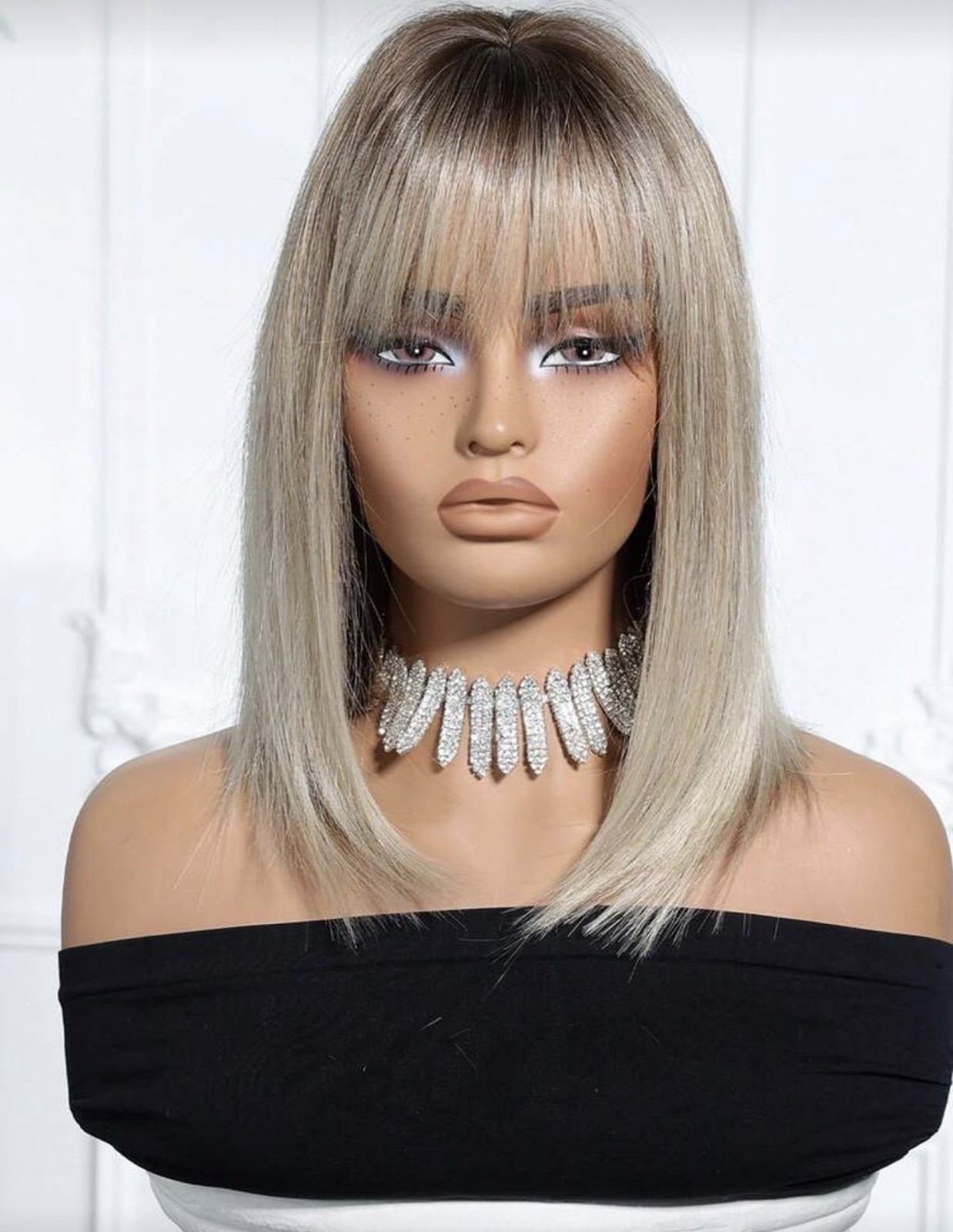 Perruque synthétique blonde courte à frange 35cm Bob Ombré