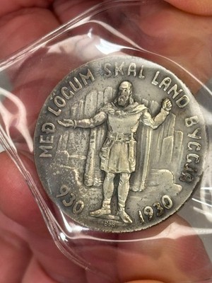 1930 Iceland Silver Commemorative AU Toned 5 Kronur Coin 