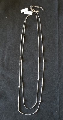 NWT ~ Chico's Pave Crystal & Silver Stacked Beads Double Strand Silver Necklace