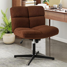 Armless Swivel Desk Chair with Adjustable Height - Modern Faux Lamb Fleece Brown