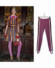 GUCCI XS Mauve Pink Knit Stirrup Pants Tuxedo Stripe Y2K 90s Stretch Multicolor