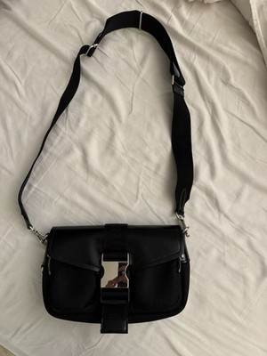 AUTH Prada Black Re Nylon Tessuto Spazzolato Buckle Crossbody Clutch Bag 1BD295