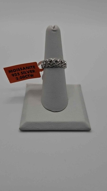 925 Sterling Silver Moissanite 2.00CTW Iced Out Cuban Link Ring
