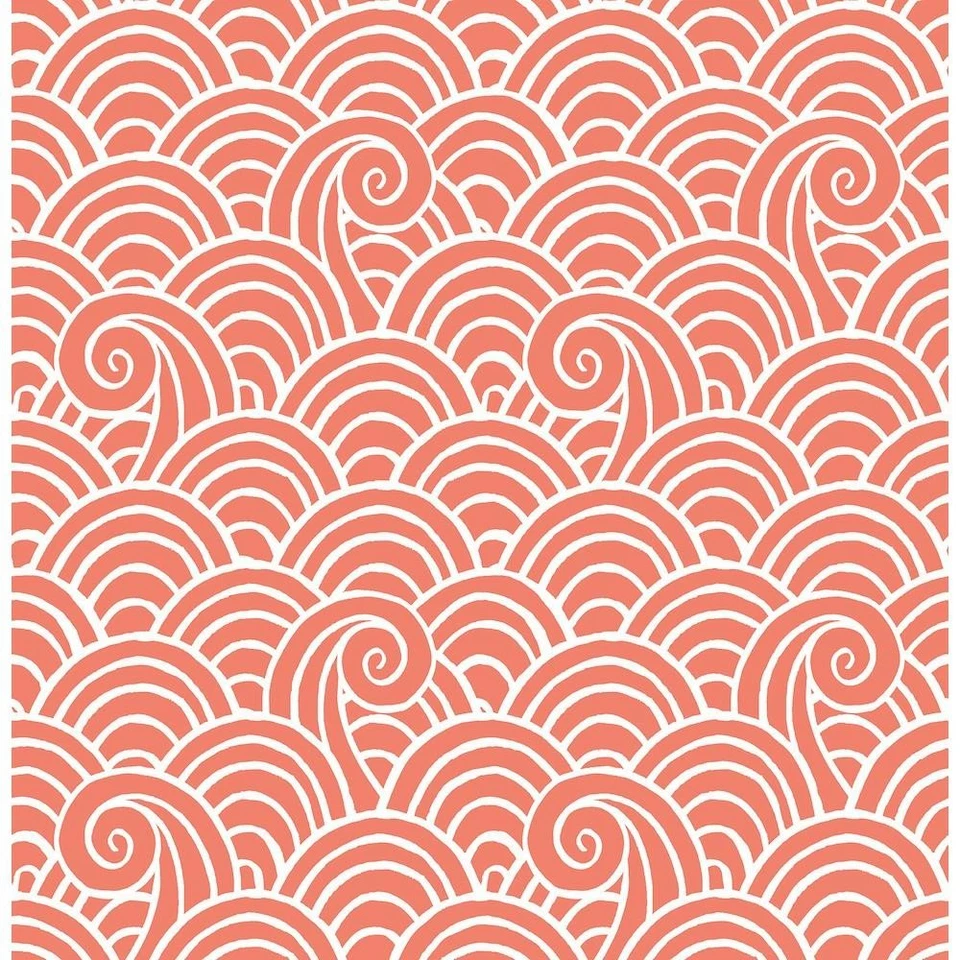 Papel Pintado Alorah Coral Wave Abstracto Moderno Divertido Baño Baño, 56 Pies Cuadrados Pernos Foto 4 de 4