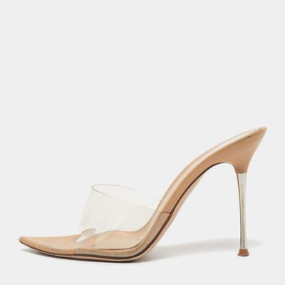 Gianvito Rossi Beige PVC Elle Pantoletten Sandalen Größe 36,5