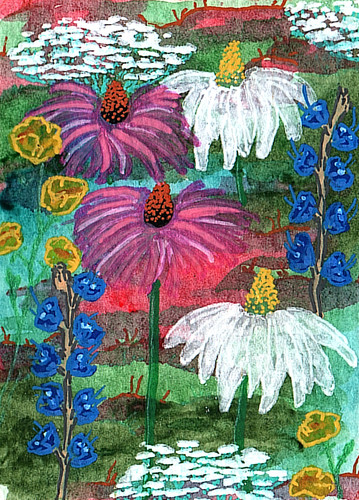 ACEO original 8 of 9 abstract wildflower series 2 1/2"-3 1/2"