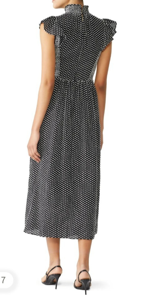 Kate Spade Clip Dot Midi Dress Black White High Neck Ruffle A-Line Silk Blend 6 thumbnail 6