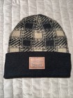 Levis Winter Hat Beanie Plaid Navy Cuffed Sherpa Lined Leather Logo Patch OS — photo 2