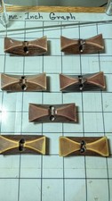 Seven Large Vintage Wood Buttons 2.25" X 7/8" Art Deco Carved Laminated Top
