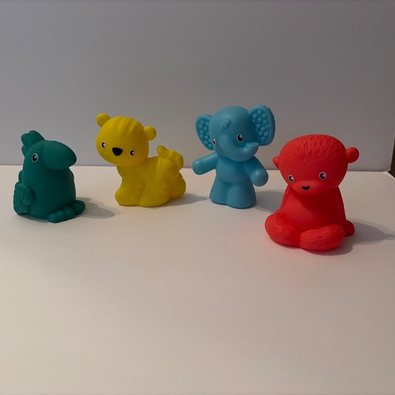 Infantino Rubber Bath Tub Water Toys Lot 4 Animals Monkey Elephant Lion Toucan