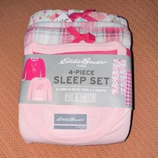 Eddie Bauer Girls 4-Piece Pajama Set XS-5/6 Pink Long Sleeve Polyester