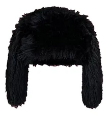 Bunny Beanie Hat for Women Men Y2k Cute Plush Beanie Fluffy Rabbit Medium Black