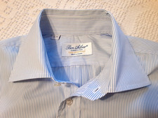 Ben Silver Broadcloth Shirt 16 - 33 Blue White Stripe Cotton Made in Canada