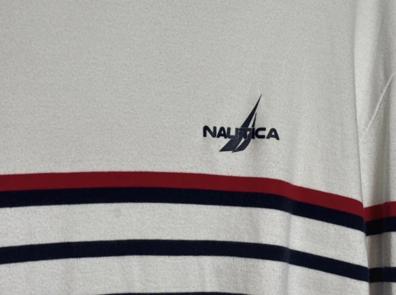 Nautica Men's Striped Crew Neck Pullover Sweatshirt White Navy Red L - product detail image 3