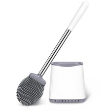Toilet Brush, Silicone Toilet Brush and Holder Set, Flexible Toilet Bowl Brus...