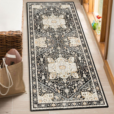 Washable Runner Rug,Black Boho Area Rugs for Bathroom Hallways Bedroom Kitchen E
