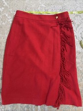 Vintage Talbots Cherry Red Wool Flare Wrap Skirt 10 Academia Classic Office Cozy
