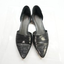Jenni Kayne 37 EU Made in Italy Vero Cuoio Black Croc-Embossed Leather Flat Shoe