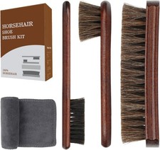 4-Piece 100 Horse Hair Shoe Brush Kit Premium Dauber Applicators Leather Care C