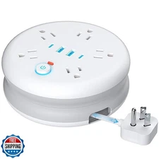 DERJLY Retractable Travel Power Strip: 6 ft Extension Cord Surge Protector - 
