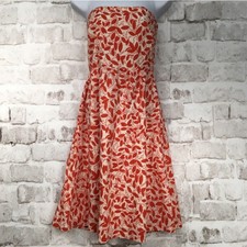 J. Crew Women's Dress Strapless Flare Midi Cotton Floral Red Size 2