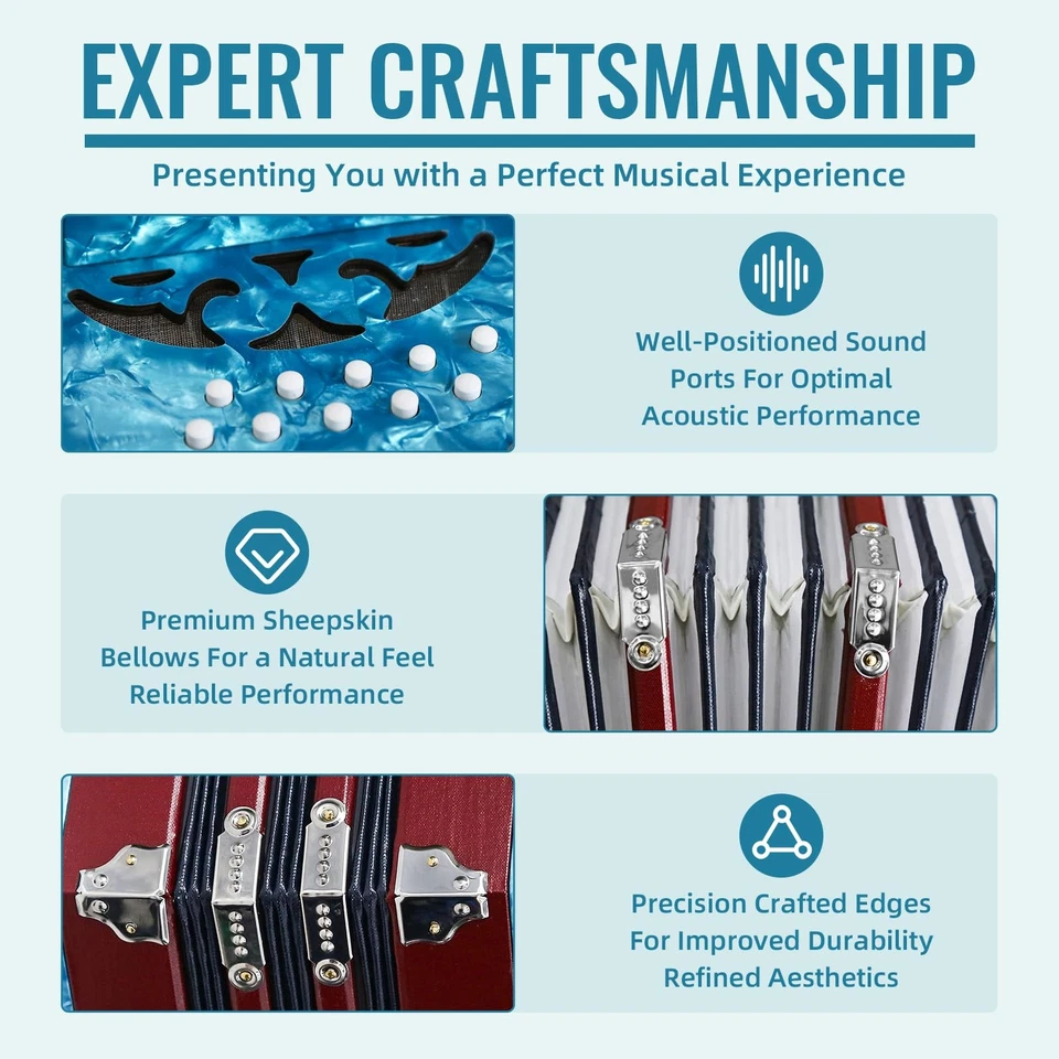 Concertinas, 20 Botones Acordeón Para Adultos Acordeón Profesional para Principiantes... Foto 4 de 4