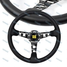 Black Steering Wheel Microfiber Leather Deep Dished 350mm For Jdm Omp Hub New