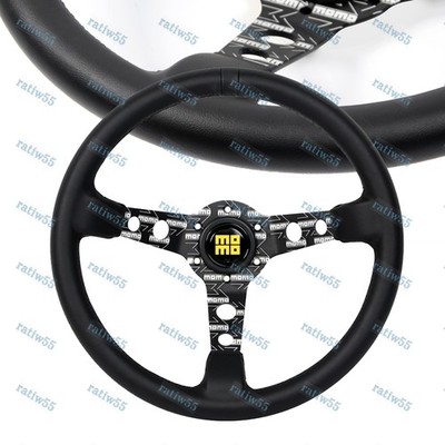 Black Steering Wheel Microfiber Leather Deep Dished 350mm For JDM Omp hub New